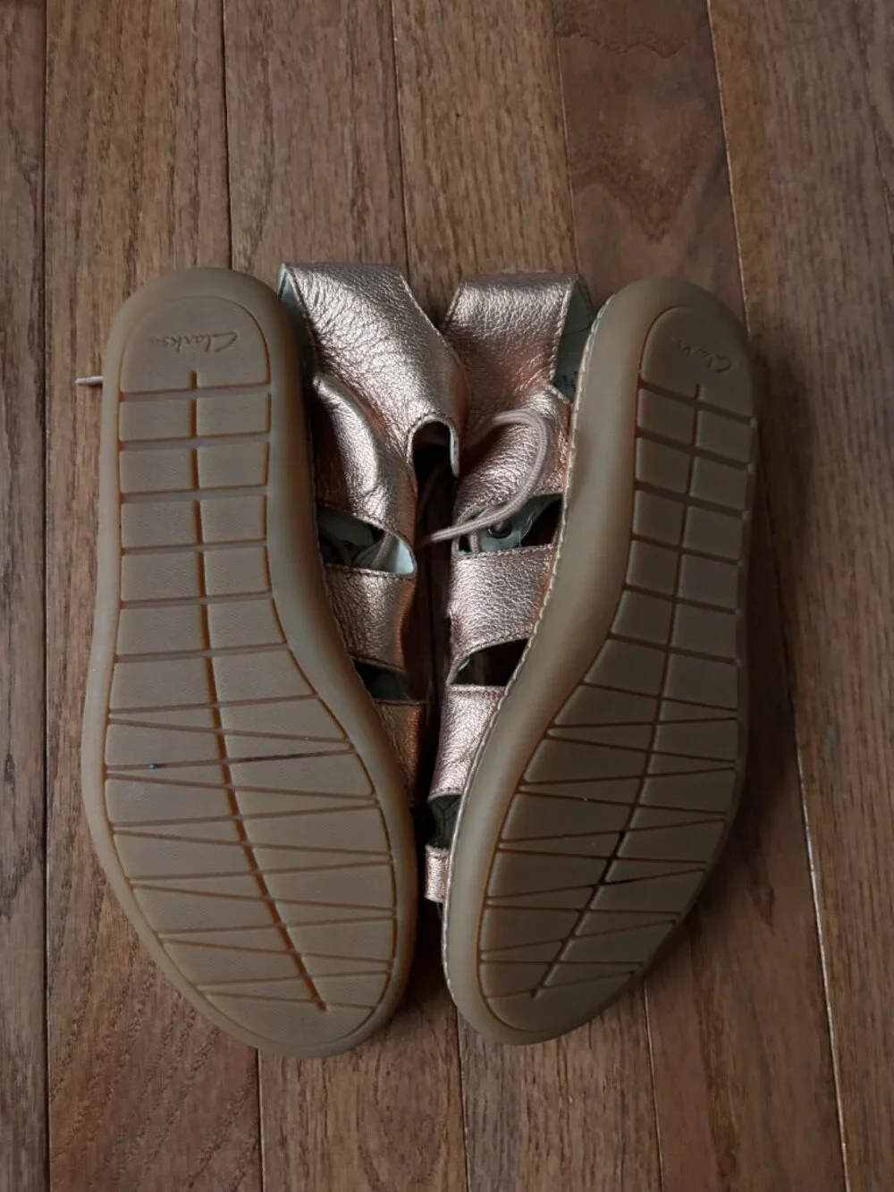 Clarks Metallic Rose Gold Lace-Up Gladiator Sandals - Size 1.5M